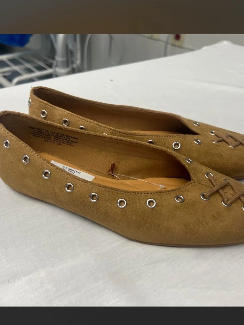 Time and Tru Tan Suede Loafers with Metal Eyelets